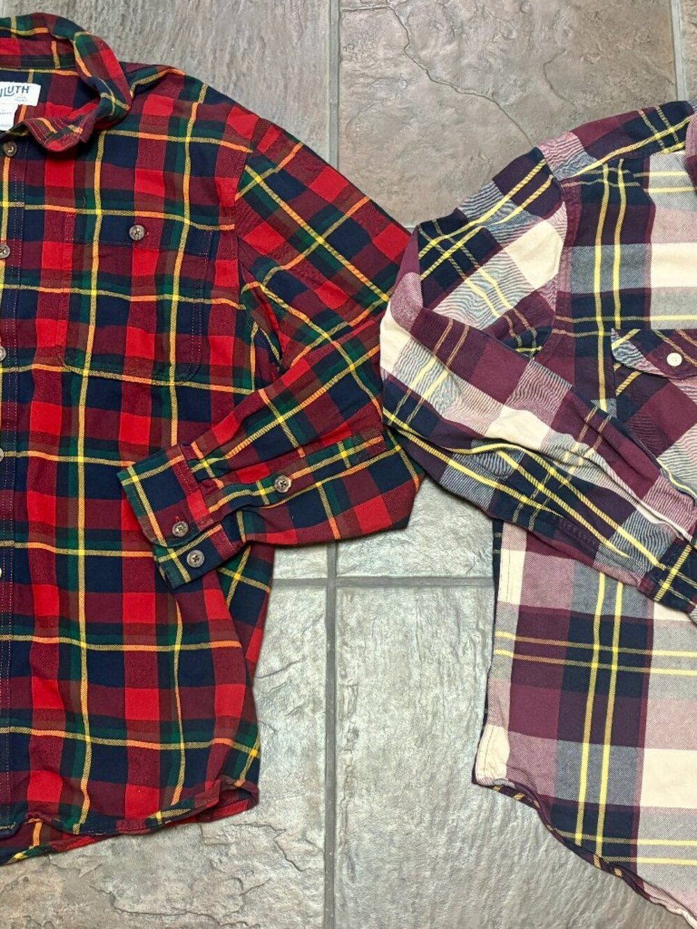 ~~Lot of 2 Plaid Men's L Flannel Shirts Button Down: J.CREW/DULUTH TRADING